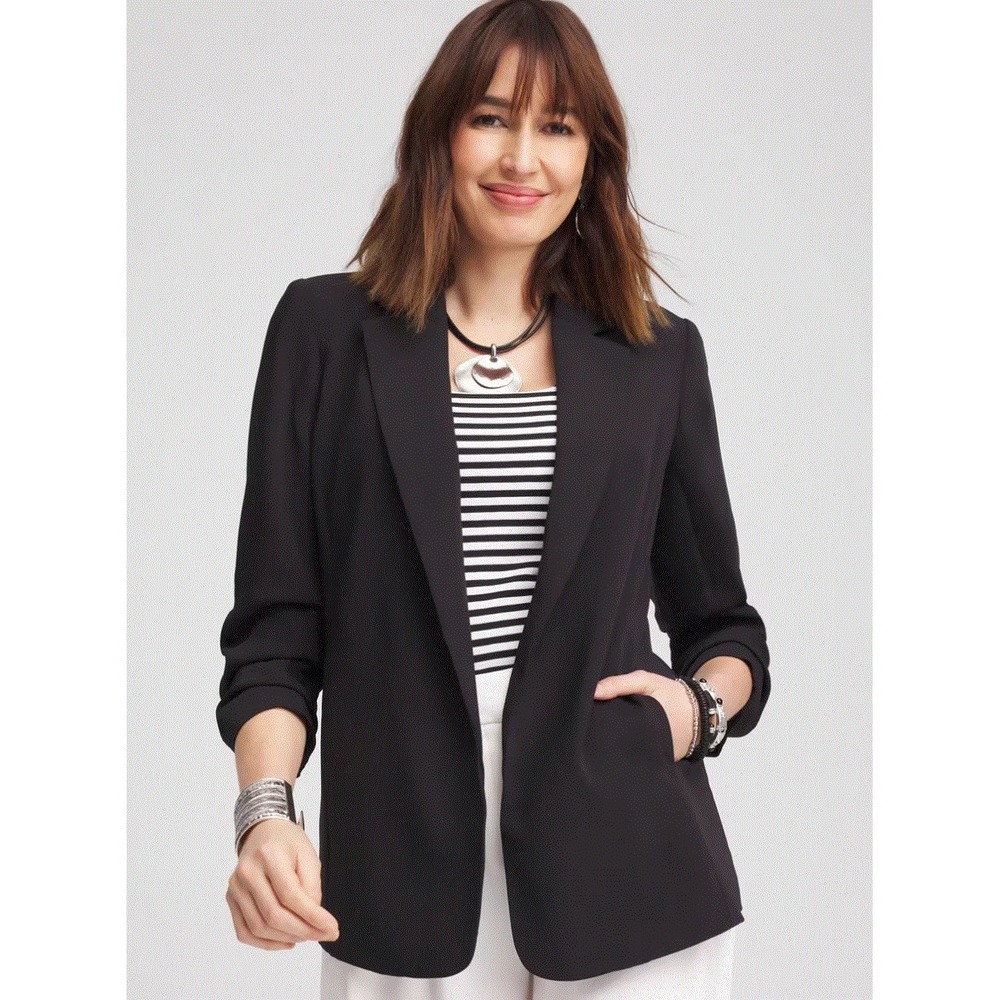 Chico's blazer jacket cardigan womens 4 US 20 black 570381076 ruched slv LS $169